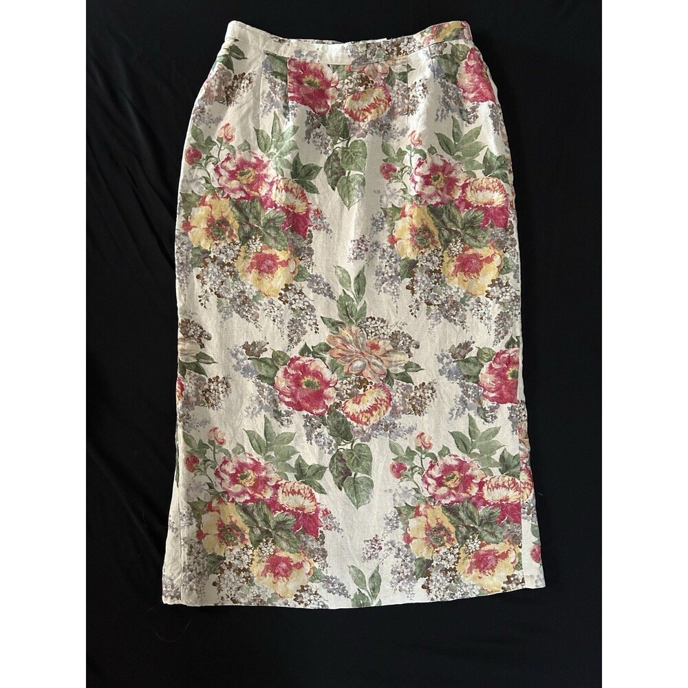 Talbots Vintage Size 12 Floral Linen Pencil Skirt Midi Lined Cottagecore